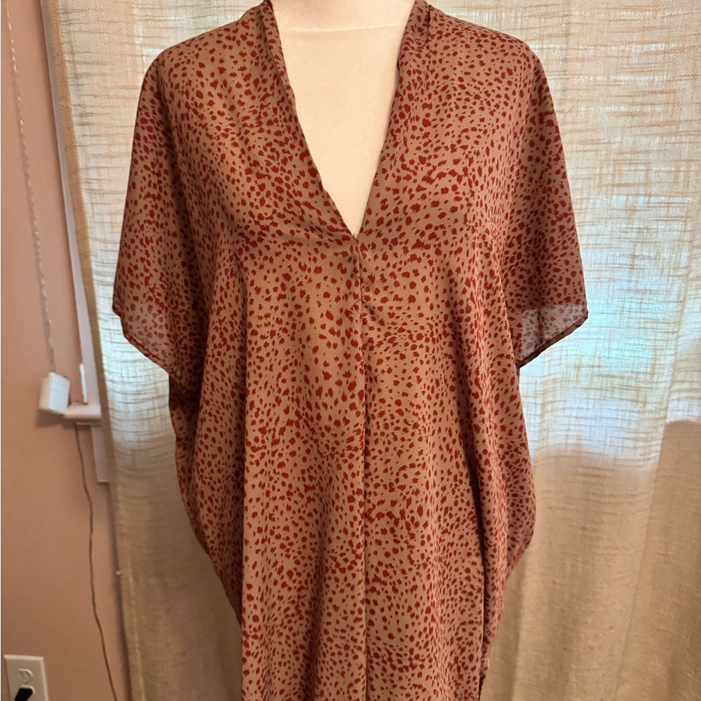 Adrienne Red and Brown Patterned Blouse